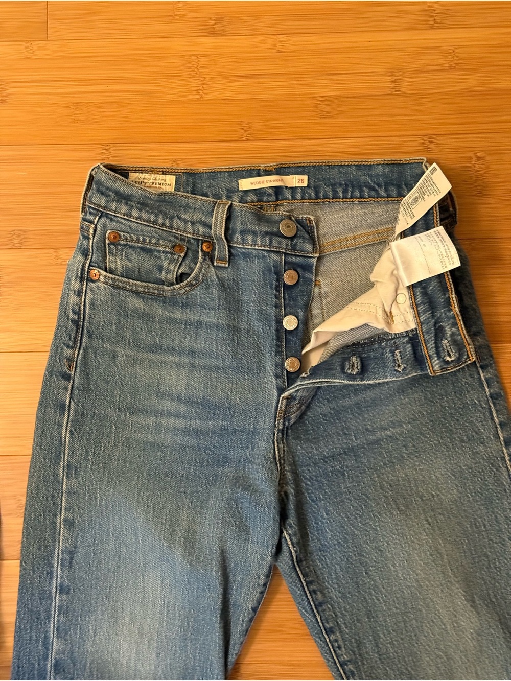 Levi's Medium Blue Straight Leg Frayed Hem Jeans - Picture 3 of 5